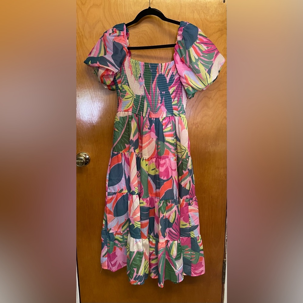 Crystal Doll Multicolor Leaf Print Dress